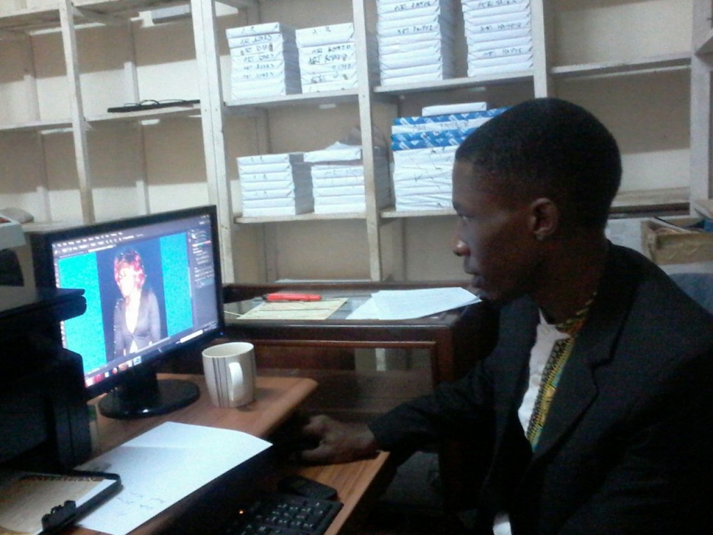 Mukasa in his secretaral bureau in Nasser Road