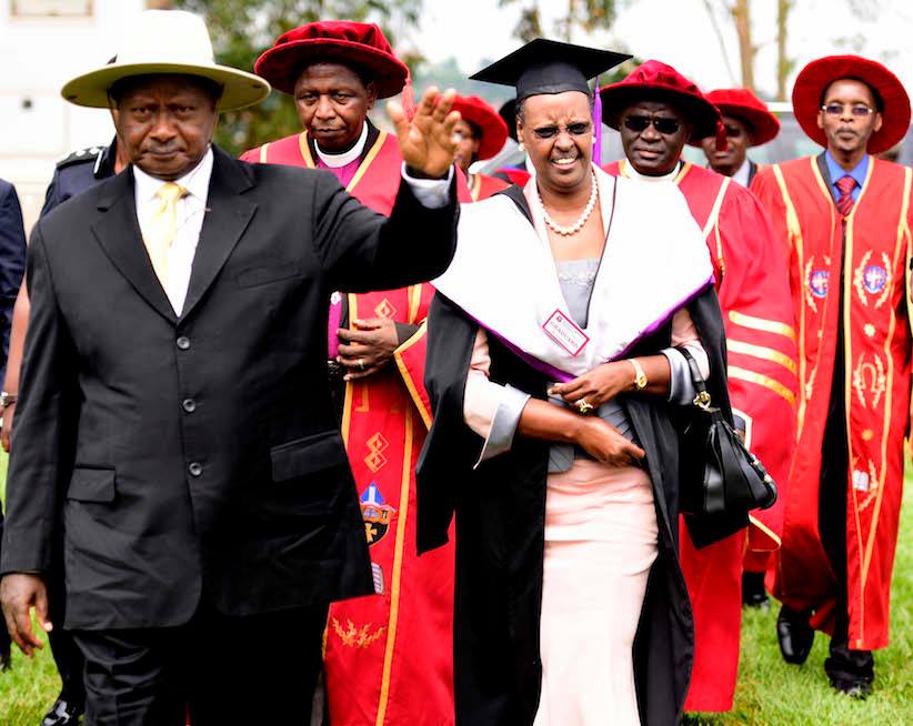 President Museveni with Hon. Janet Museveni arrive at Uganda Christian University Mukono, where Hon Janet Museveni is set to be awarded a Master of Arts degree in Organisational leadership & Management | State House Photo