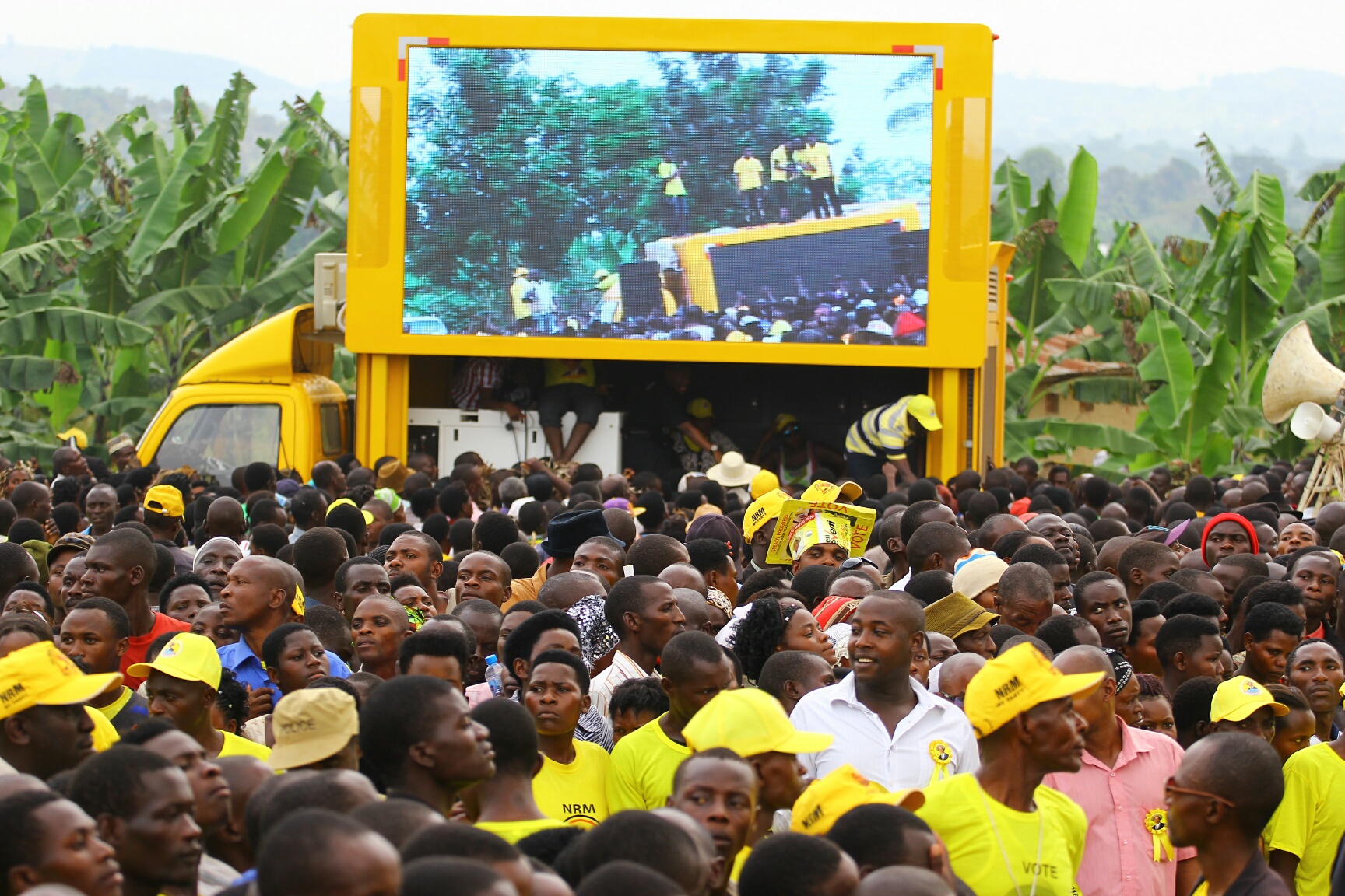 One of the trucks relaying the steady progress message of president Museveni.
