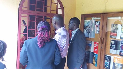 Prof Nyanzi's office being opened by Prof Edward Kirumira.
