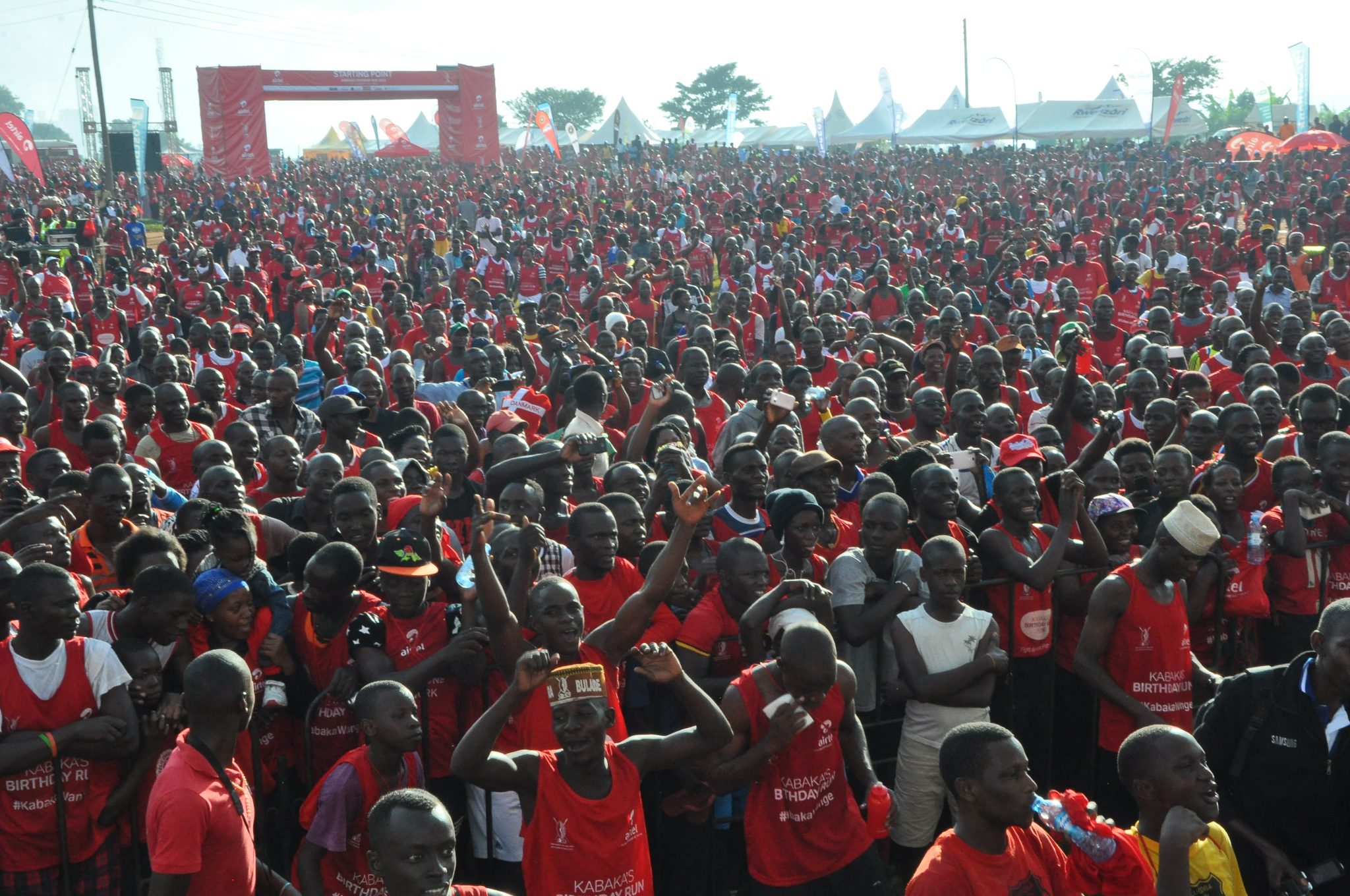 Thousands of people arrive to participate in the 2016 Airtel sponsored Kabaka Birthday Run.