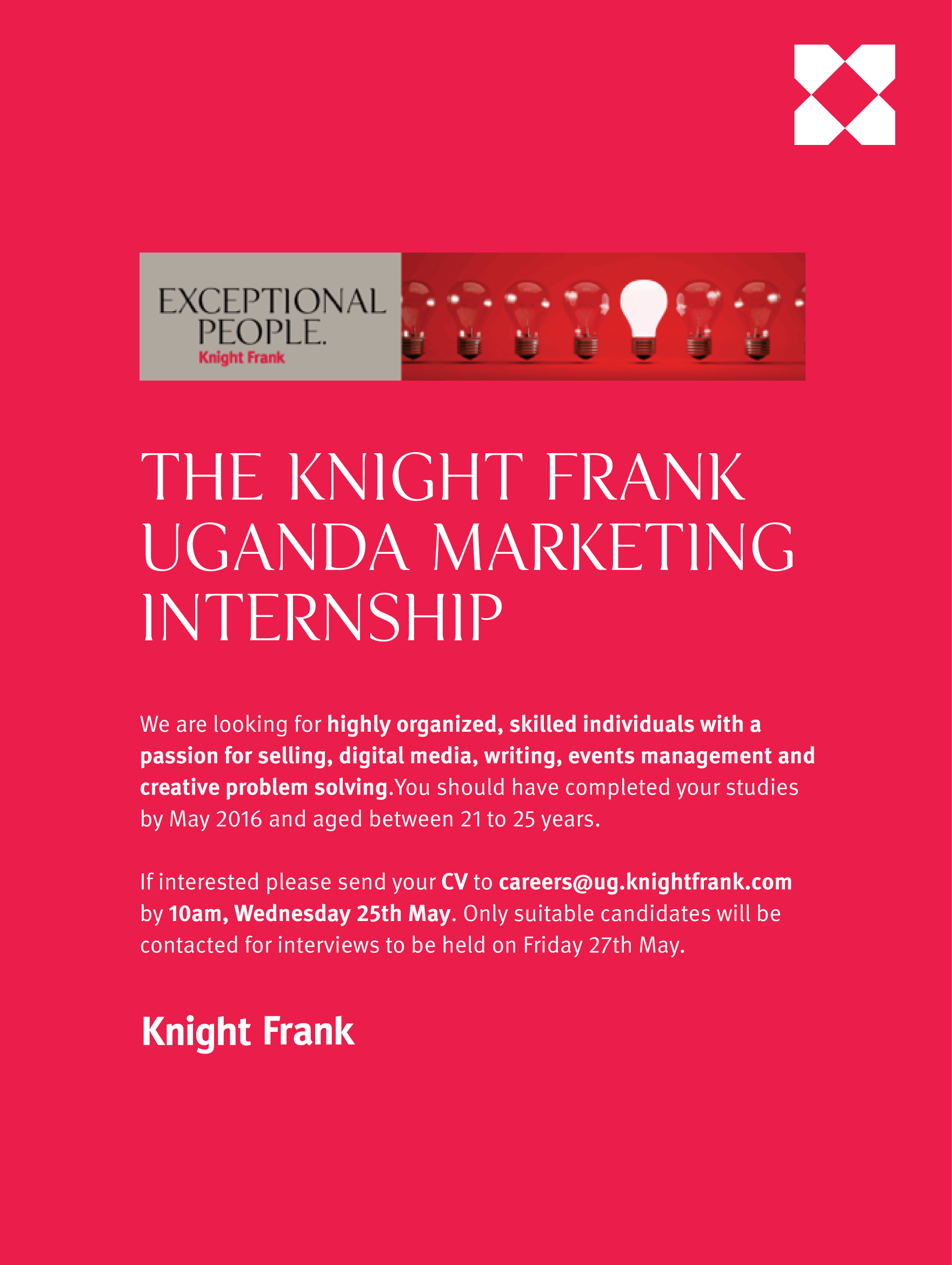 Knight Frank Uganda Intern Ad 2016