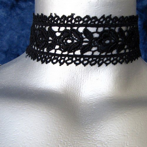 wide black roses lace choker necklace