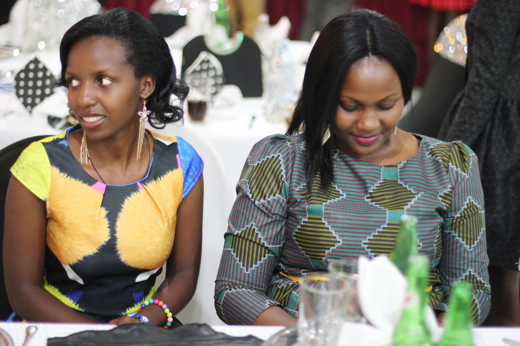 Charity (Right) with classmate at the finalists dinner for Makerere University Journalism students at imperial royale recently