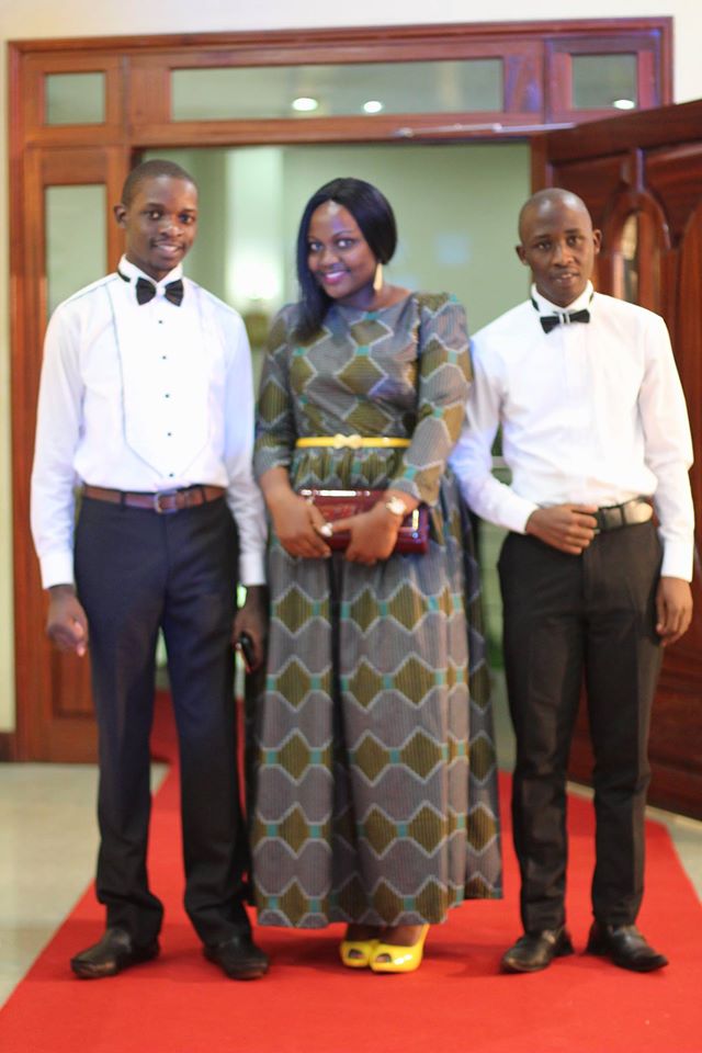 Charity Komuhangi with Davidson Ndyabahika and friend at the finalists dinner for Makerere University Journalism students at imperial royale recently