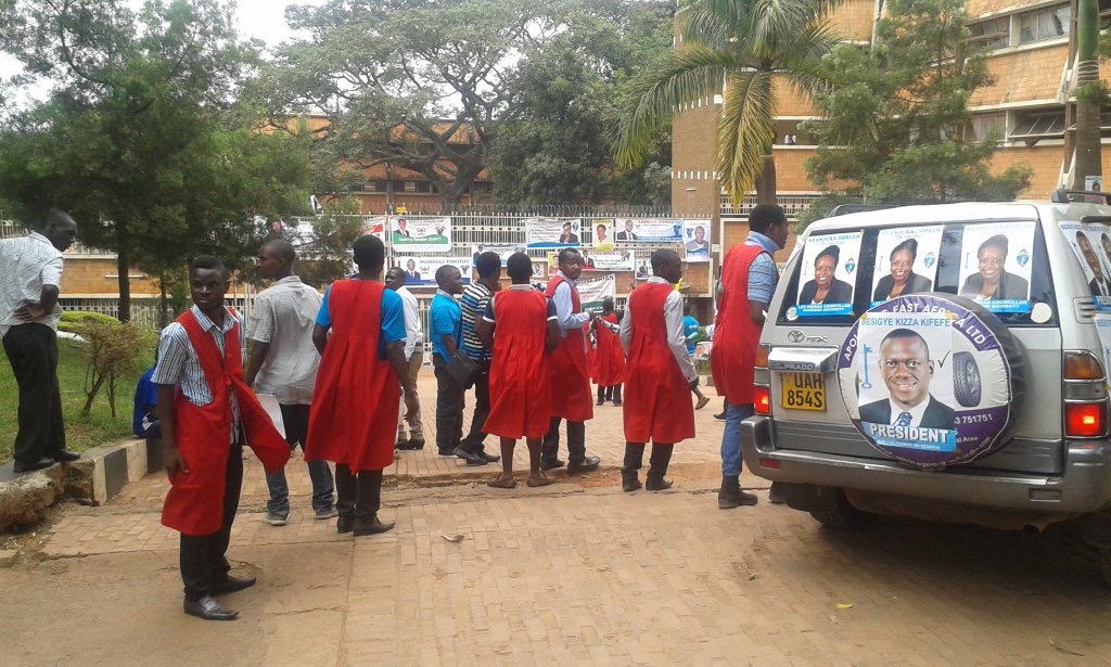 Students preparing for a match to Kiira Road police station.