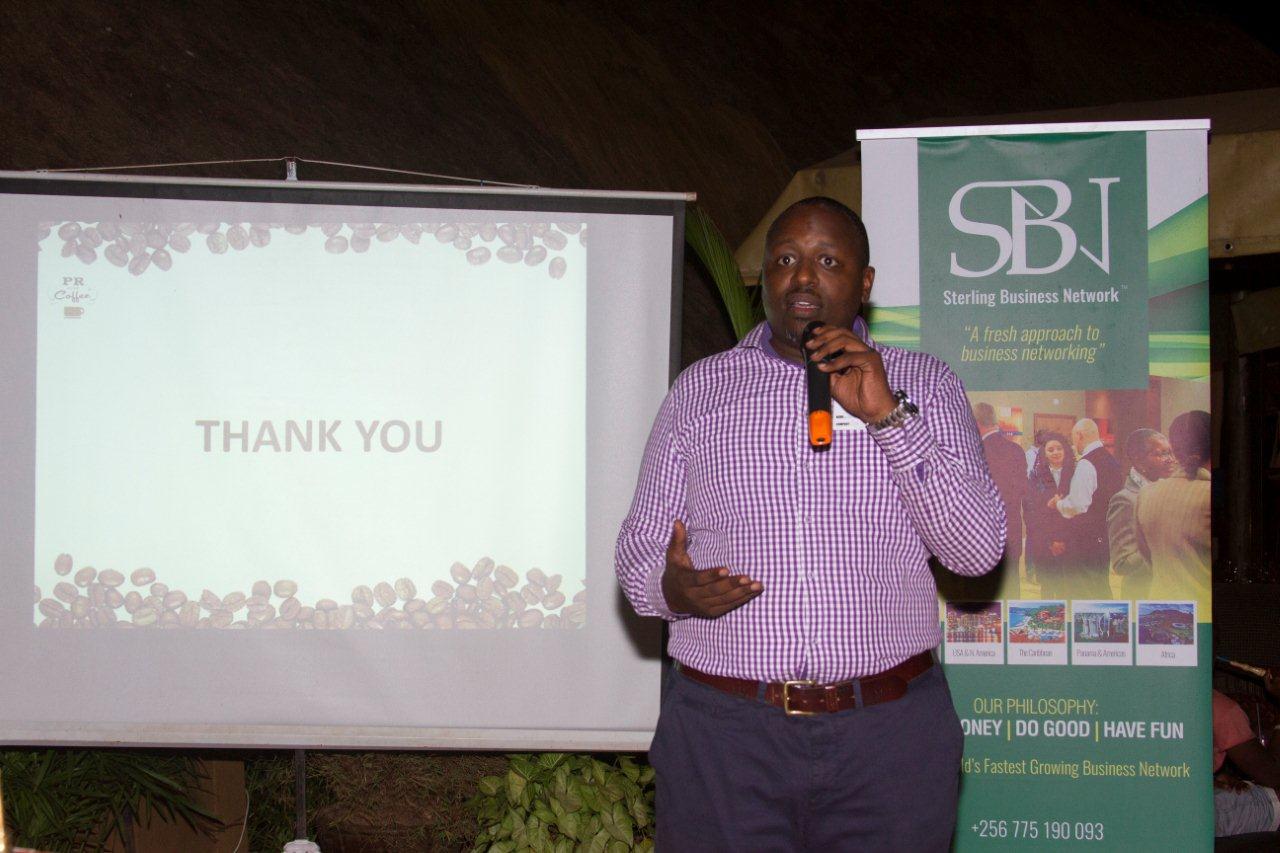 Joseph Kanyamunyu, the project lead on PR Over Coffee Uganda chapter addresses participants during a recent meet.