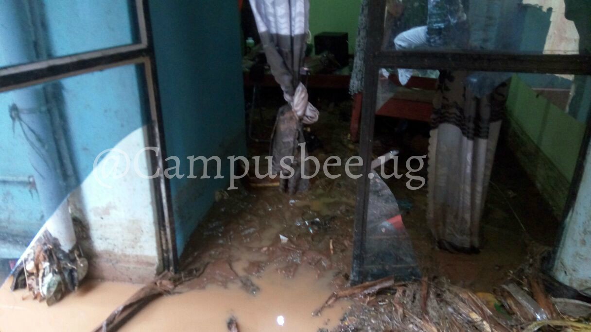 Students' rooms were flooded following the heavy rains on Sunday