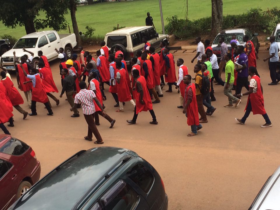 The disgruntled students match to the administration block