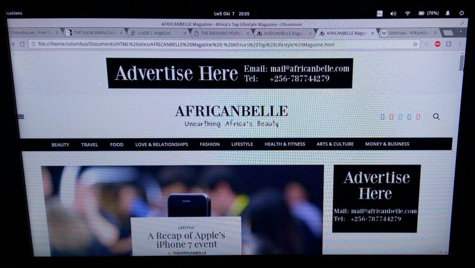 The website for the magazine, The African Belle