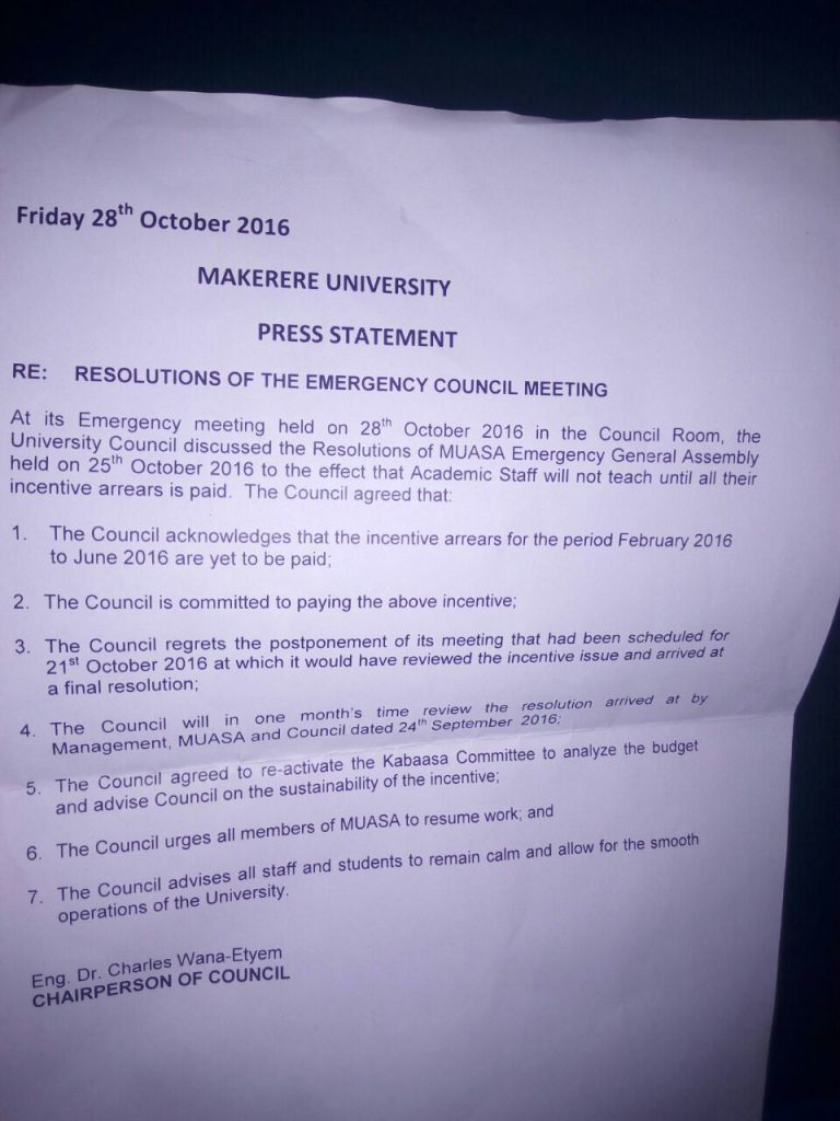 Resolutions by university council after the meeting