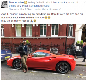 Darsan, posing next to a Ferrari in London