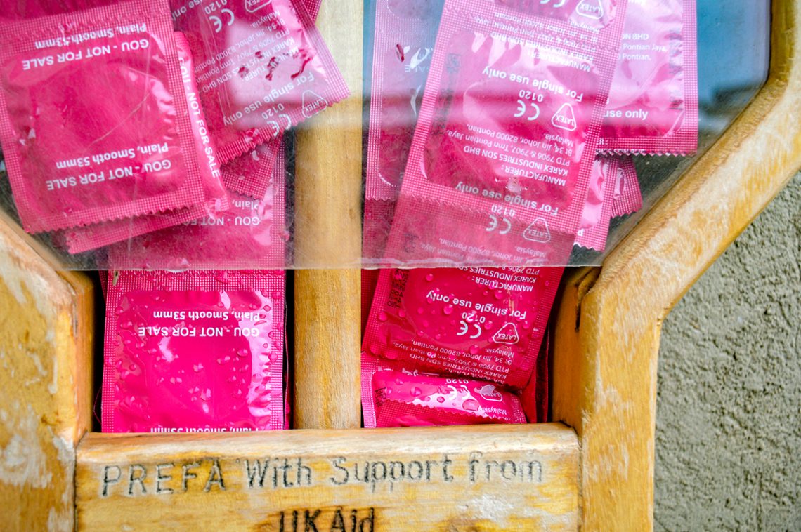 Free condoms are made available at lodges at the Dimo landing site in Masaka (Cq), Uganda (Cq).
(Apophia Agiresaasi, GPJ Uganda)