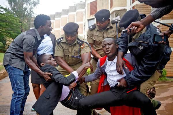 A Makerere University student during an earlier protest (FILE PHOTO)