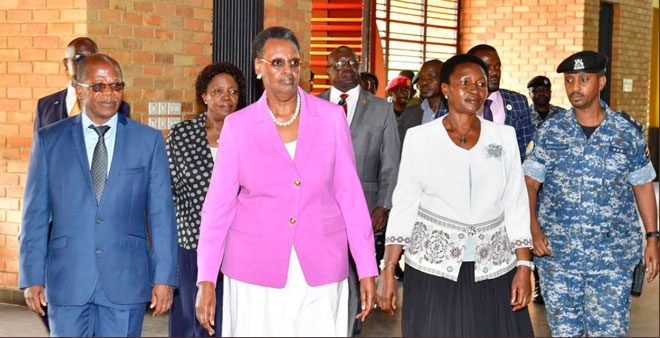 Education Minister Janet Museveni (center) alongside her state ministers and UNEB officials. | File Photo