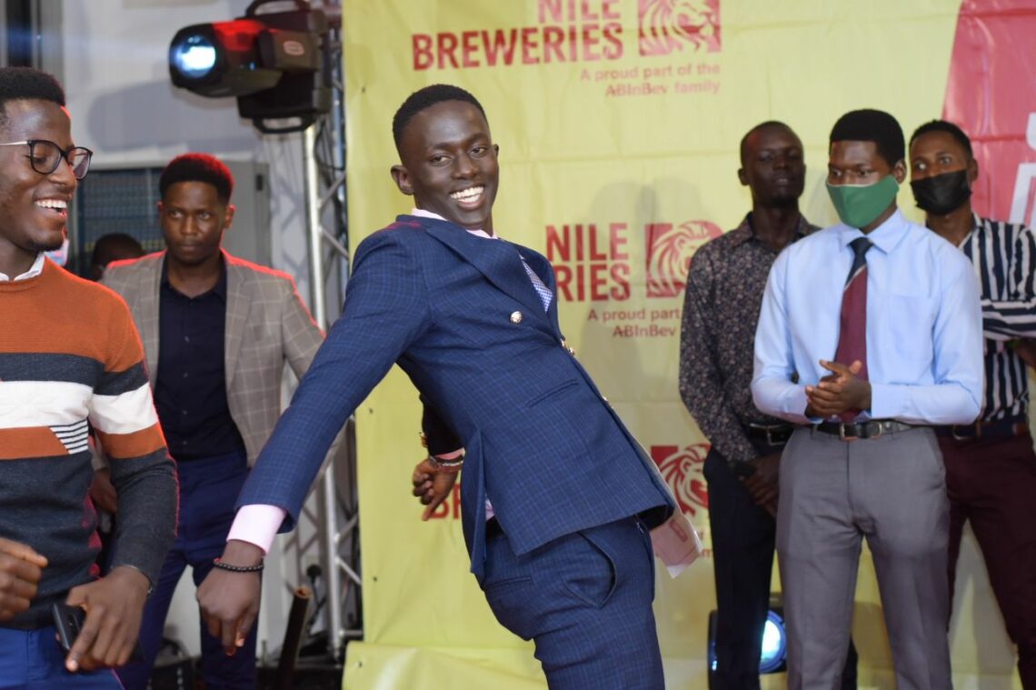 Patrick Nuwe Tuhaire(MUK) Jubilating upon being announced as the winner of the NBL smart drinking challenge