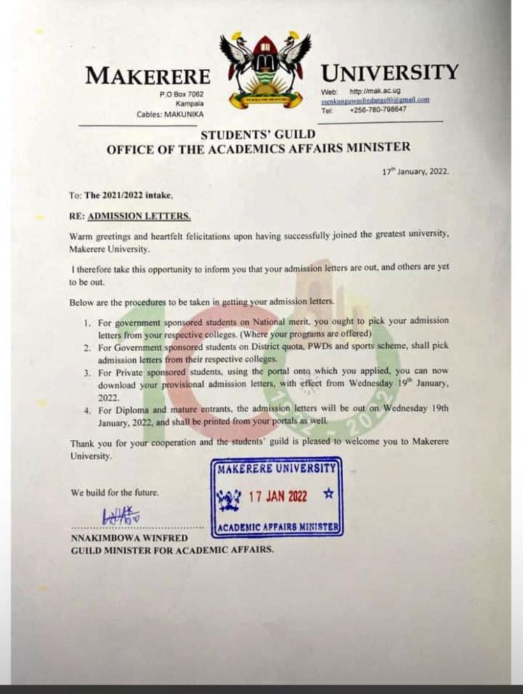 Makerere University Releases Admission Letters for 2021/2022 Freshers