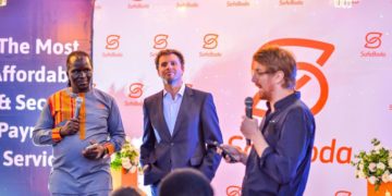 The founders of SafeBoda from left to right; Ricky Rapa Thomson, Maxime Dieudonne and Alastair Sussock