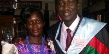 Makwasi (right) with his mother on graduation day in 2018